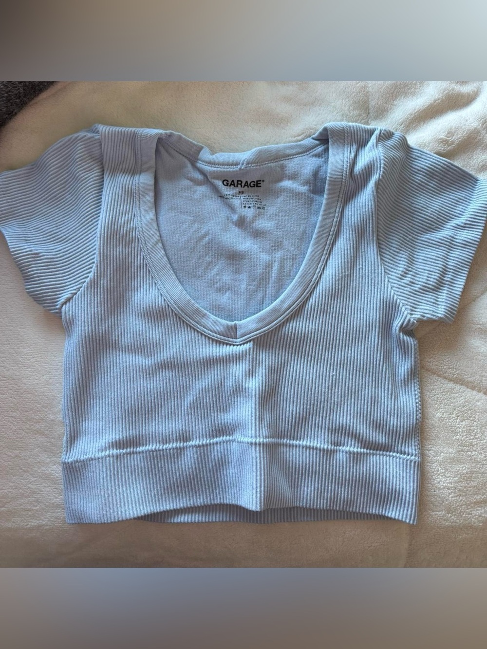 Garage Light Blue Ribbed V-Neck Crop Top